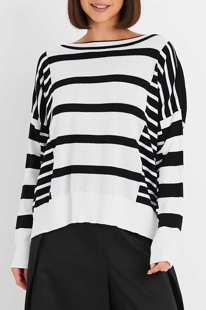 Pima Cotton  Boatneck Rib Stripes Sweater