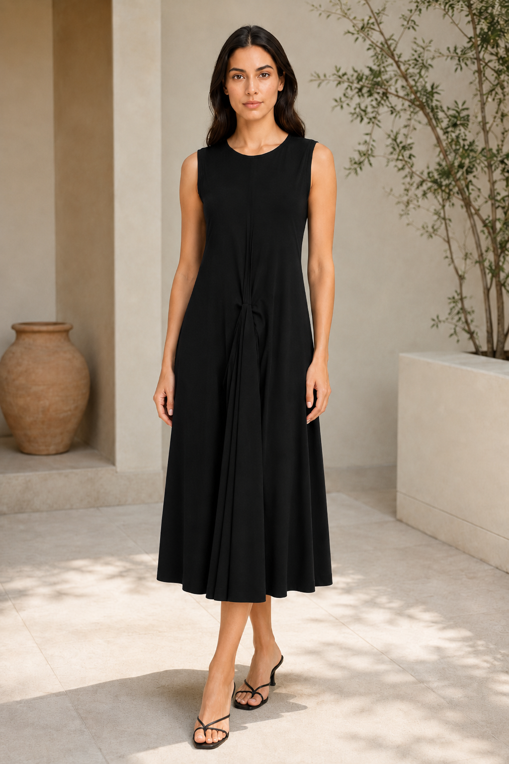 matte jersey dress black Waterfall cocktail dress with sequins