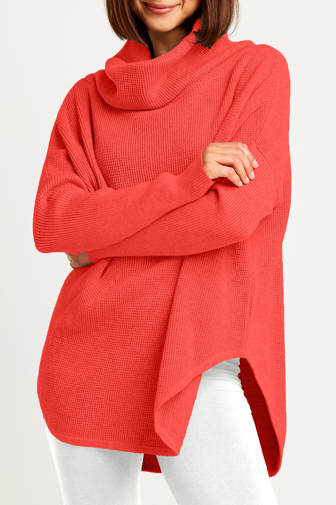 Waffle cowl neck on sale sweater