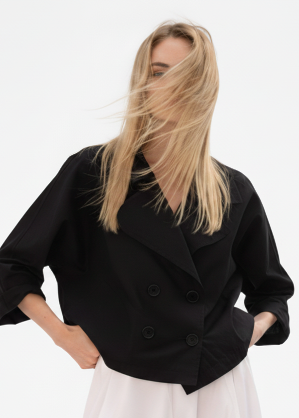 Nylon Cropped Sailor Jacket - Black