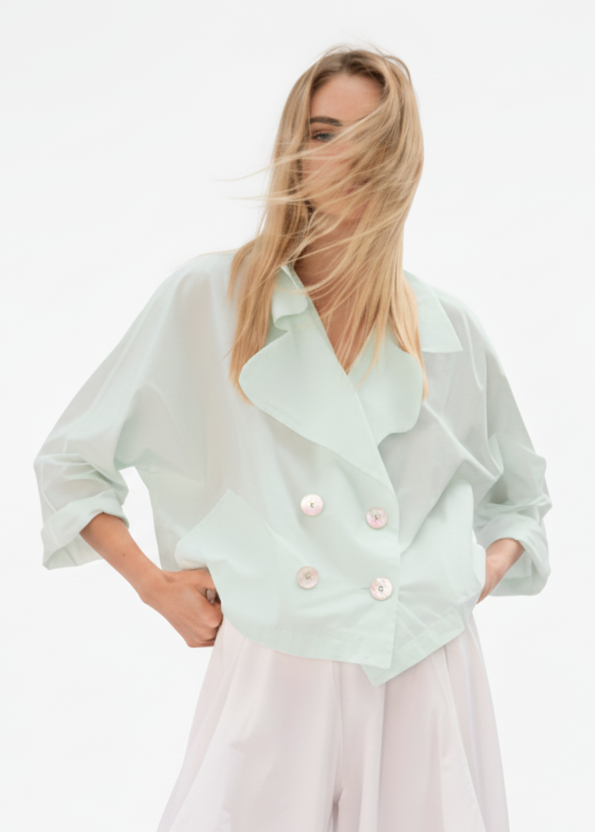 Nylon Cropped Sailor Jacket - Mint