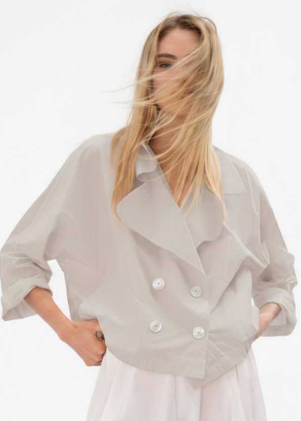 Nylon Cropped Sailor Jacket - Putty