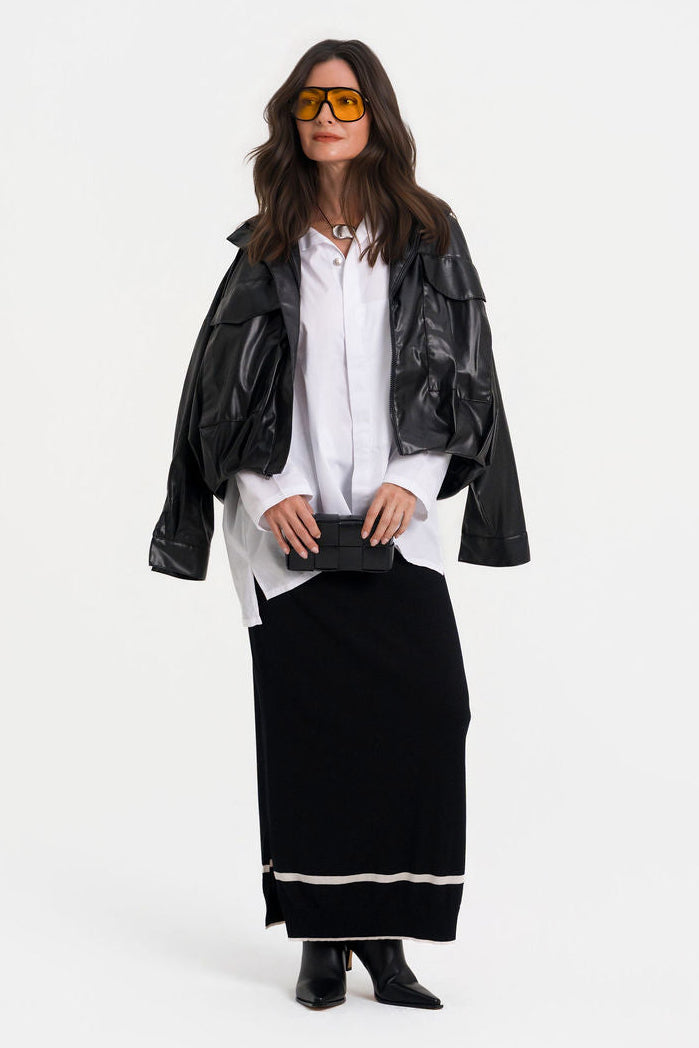 Pima Cotton Borderline Skirt - Black/Vanilla