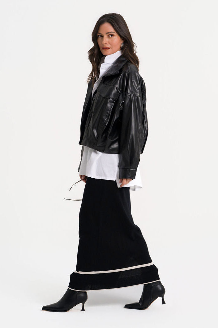 Pima Cotton Borderline Skirt - Black/Vanilla