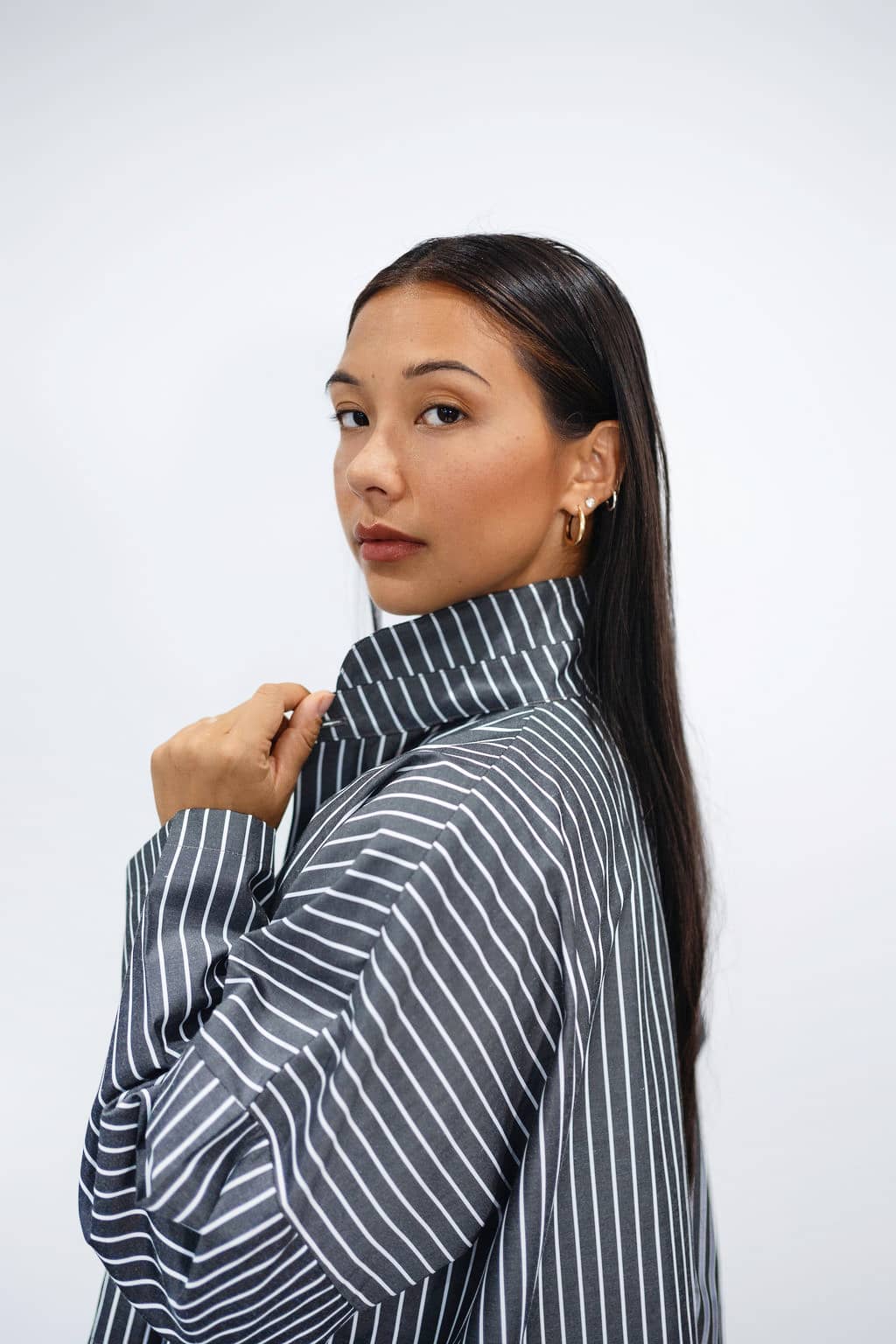 Cotton Structured Swing Stripe Shirt