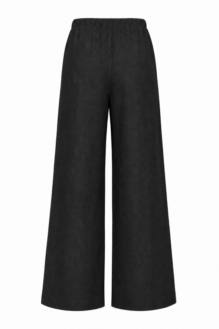 Linen Wide Leg Pants - Black