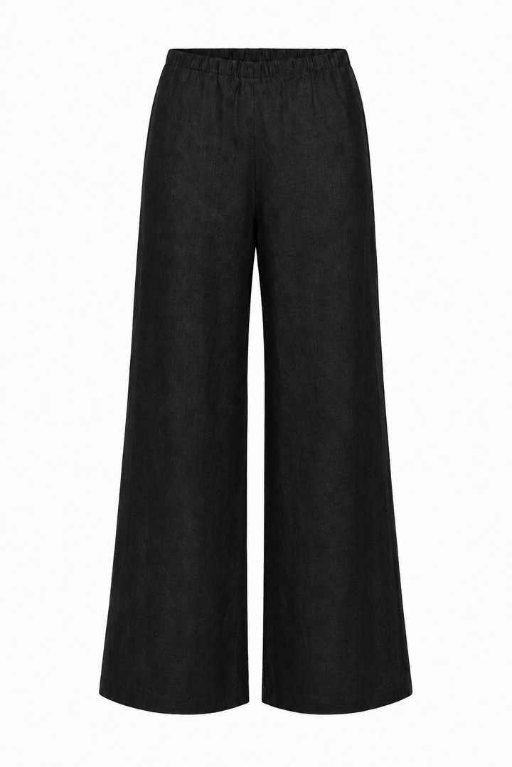 Linen Wide Leg Pants - Black