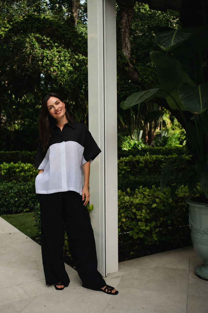 Linen Wide Leg Pants - Black