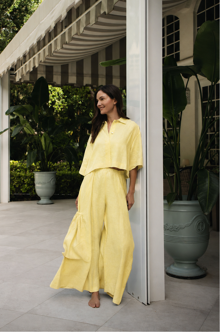 Linen Big Pocket Pants - Banana