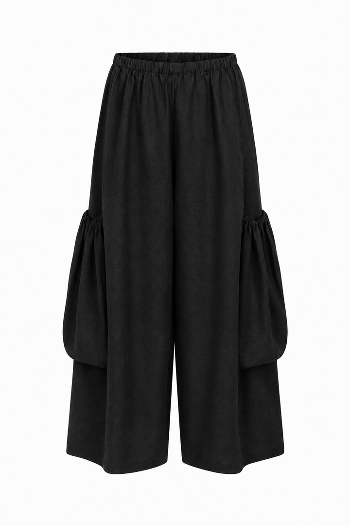 Linen Big Pocket Pants - Black