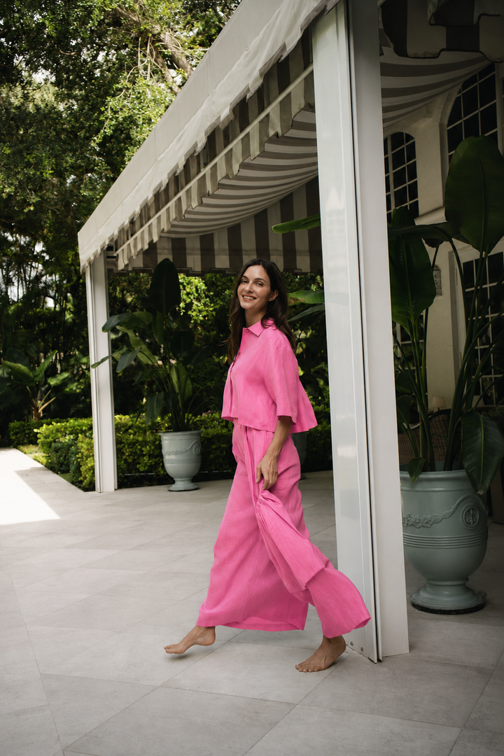 Linen Big Pocket Pants - Fuchsia