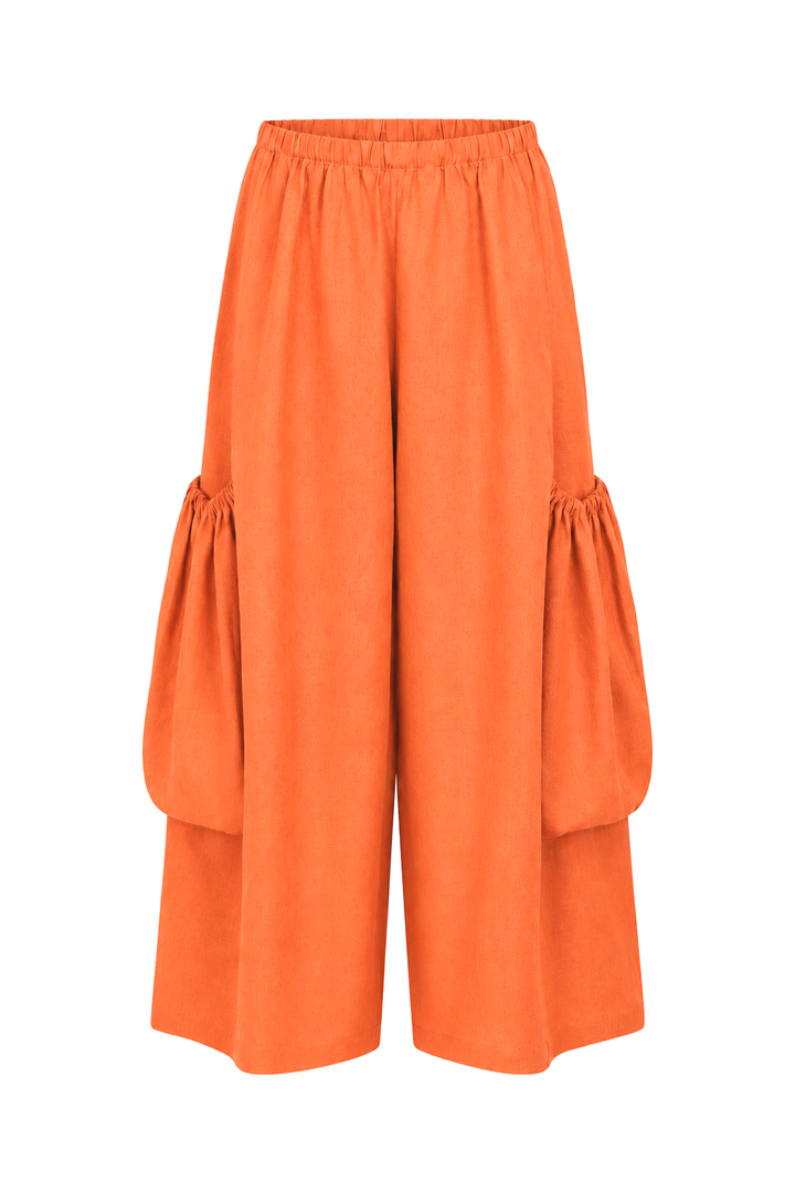 Linen Big Pocket Pants - Orange