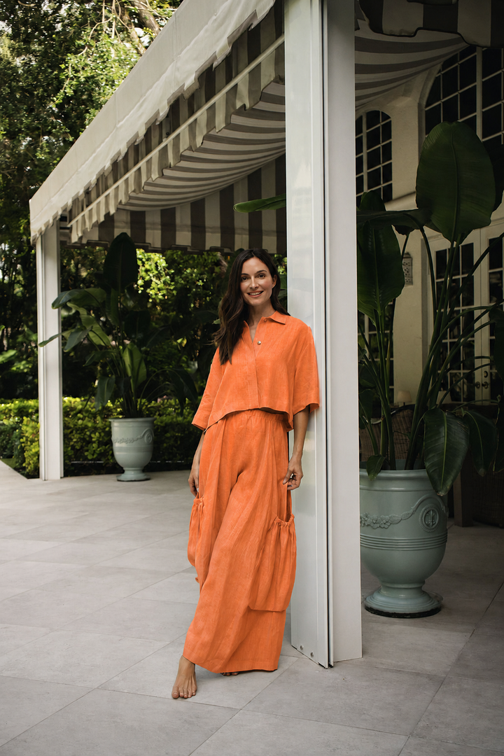 Linen Big Pocket Pants - Orange