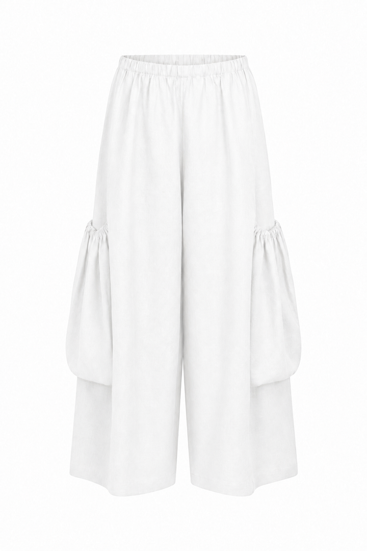 Linen Big Pocket Pants - White