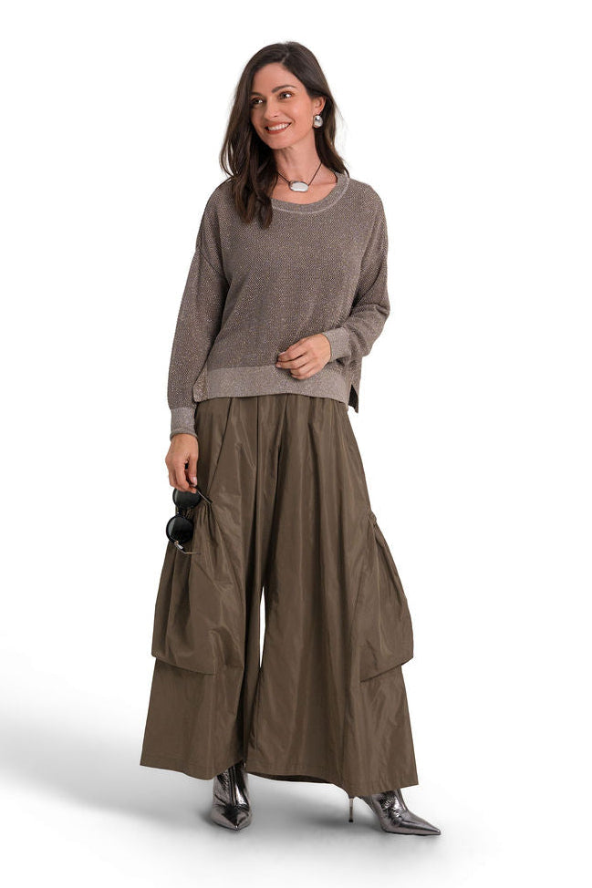 Pima Cotton Metallic Mini Seed Stitch Sweater - Turtle/Silver