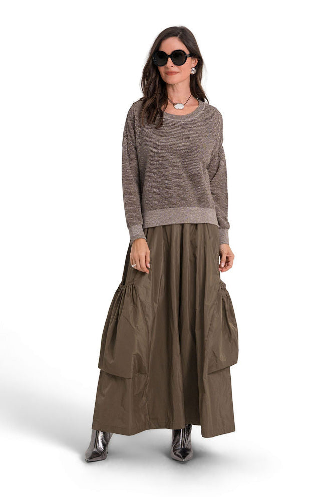 Pima Cotton Metallic Mini Seed Stitch Sweater - Turtle/Silver