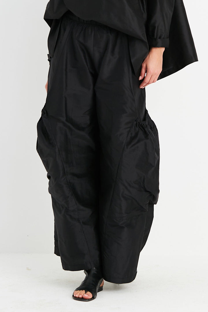 Dupioni Silk Big Pocket Pants - Black