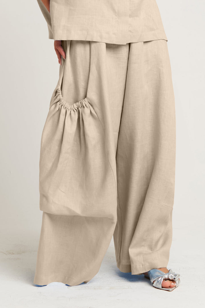 Linen Big Pocket Pants - Fawn