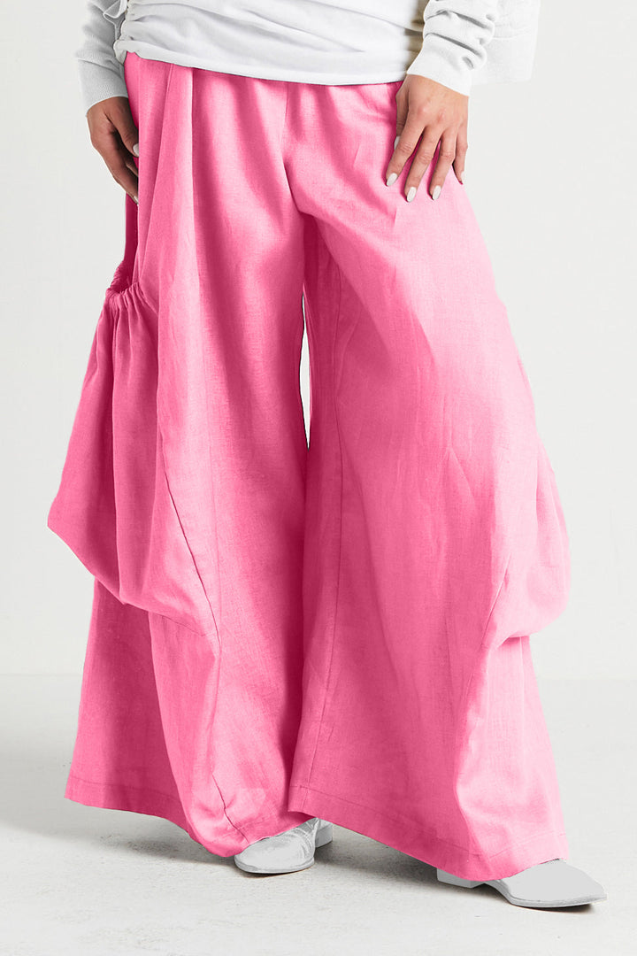 Linen Big Pocket Pants - Fuchsia