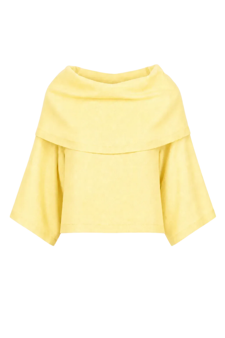 Yellow 100% linen top on a white background