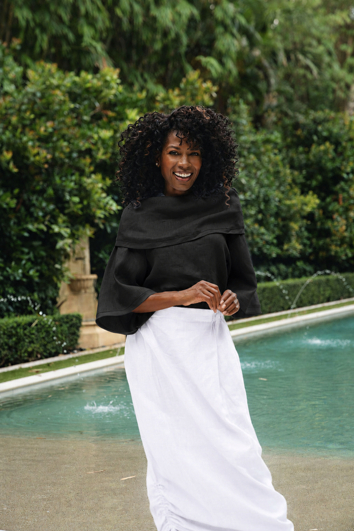 Linen Jackie O Top - Black