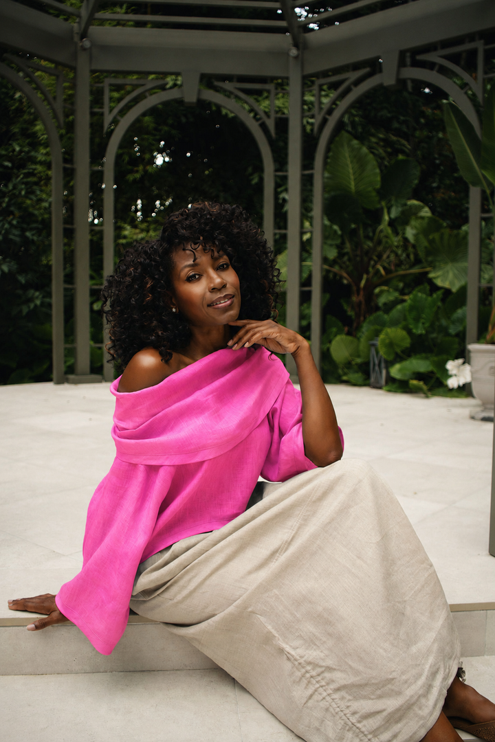 Linen Jackie O Top - Fuchsia