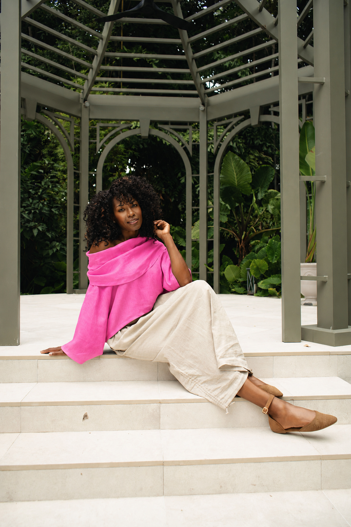 Linen Jackie O Top - Fuchsia