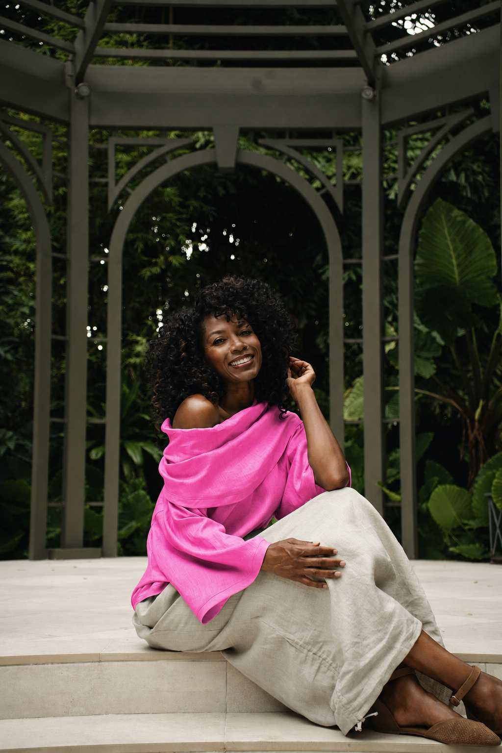 Linen Jackie O Top - Fuchsia