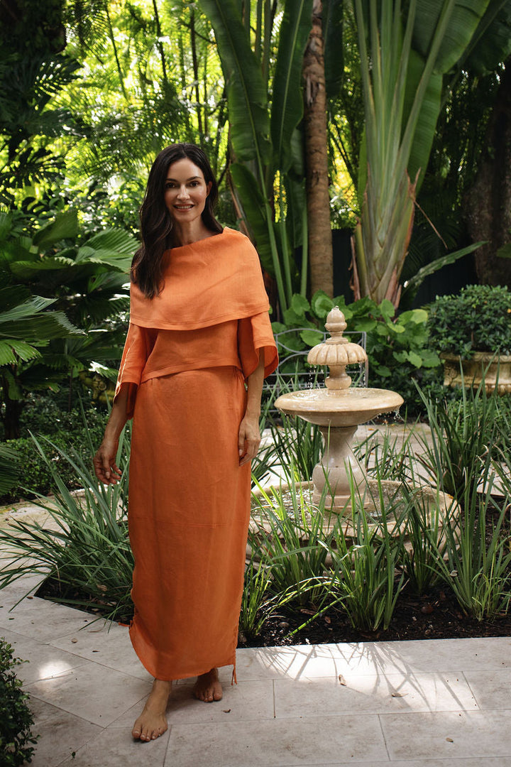 Linen Bungee Skirt - Orange