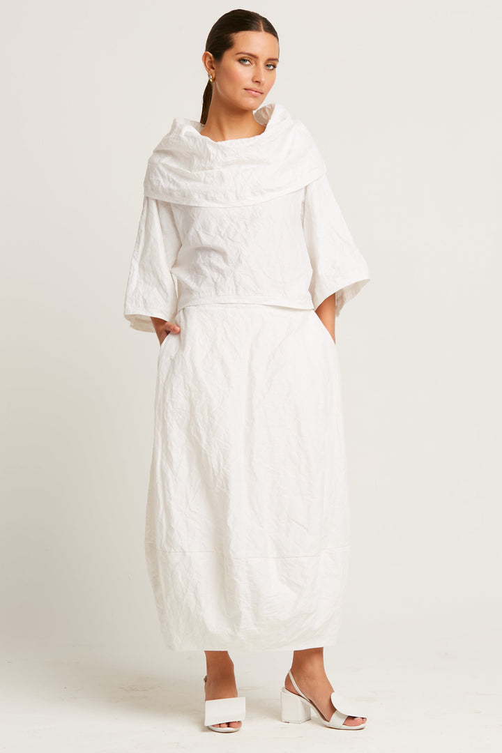 Crushed Nylon Jackie O Top - White