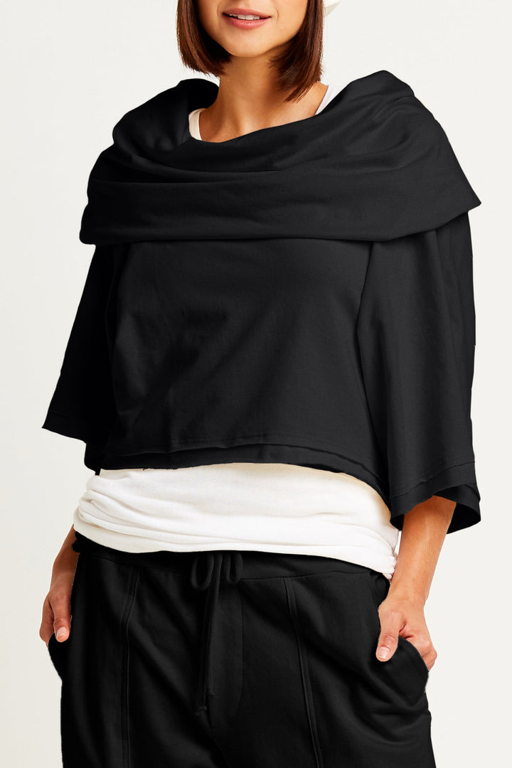 Women's French Terry Jackie O Top in Black by PLANET