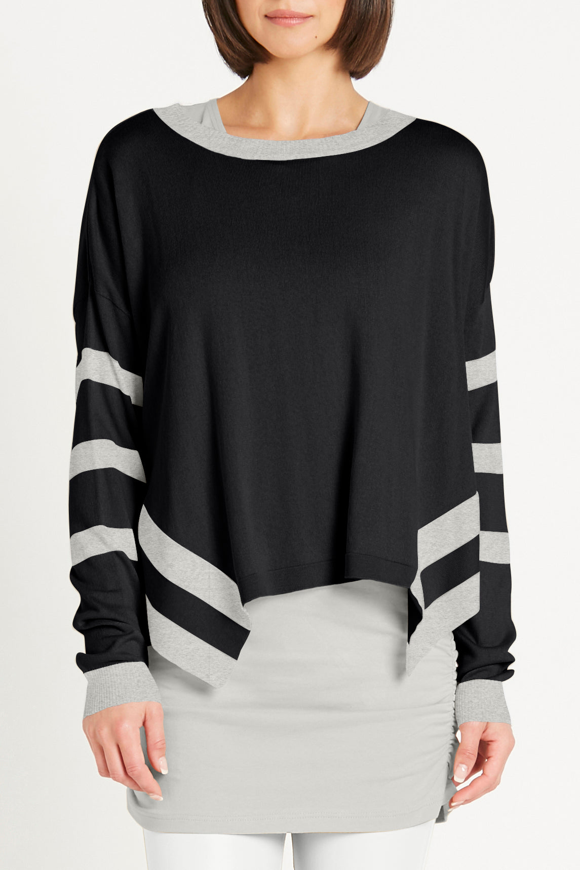 Pima Cotton Side Stripes Crewneck Sweater