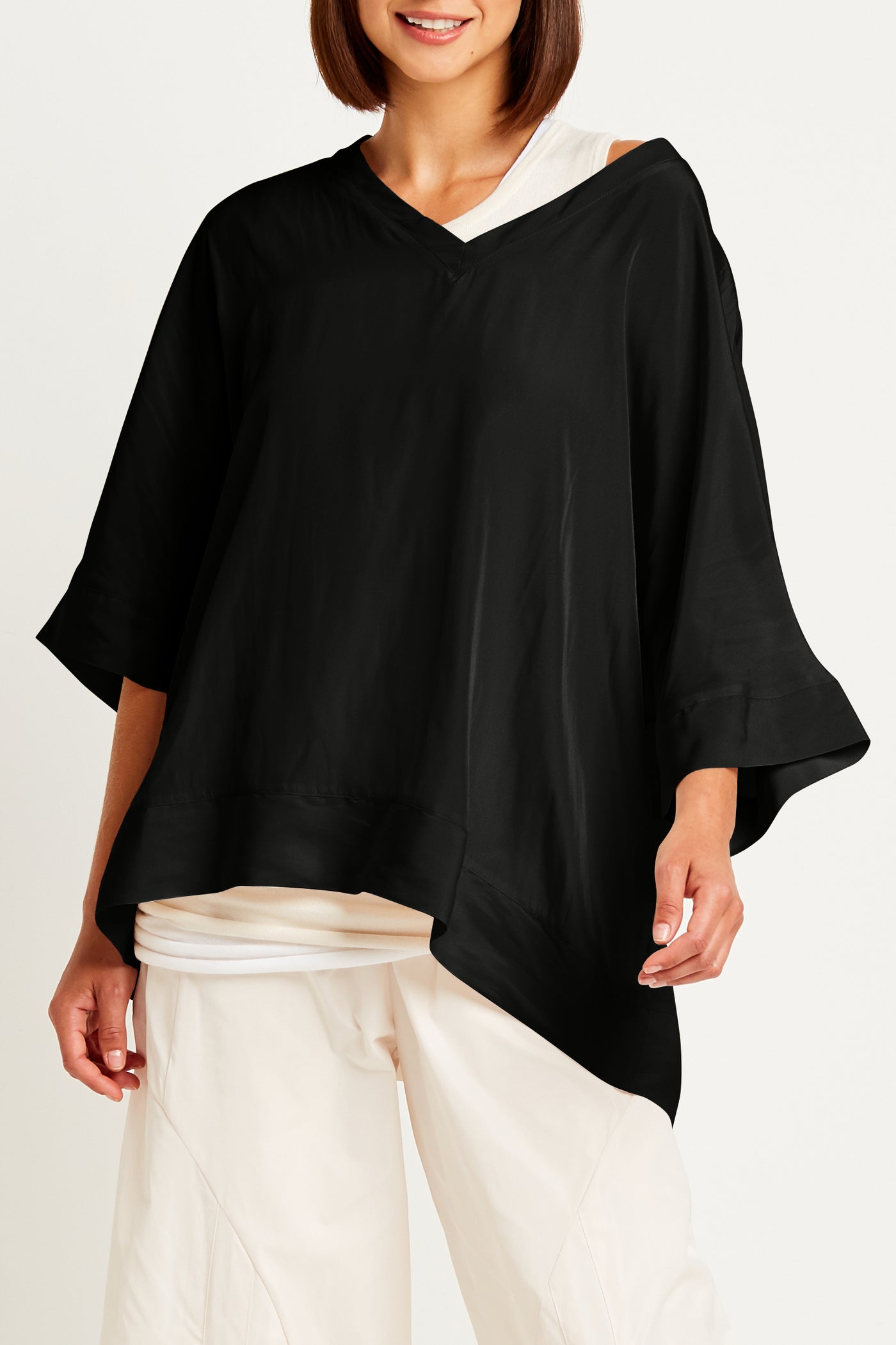 Washable Silk V Neck Fab Top