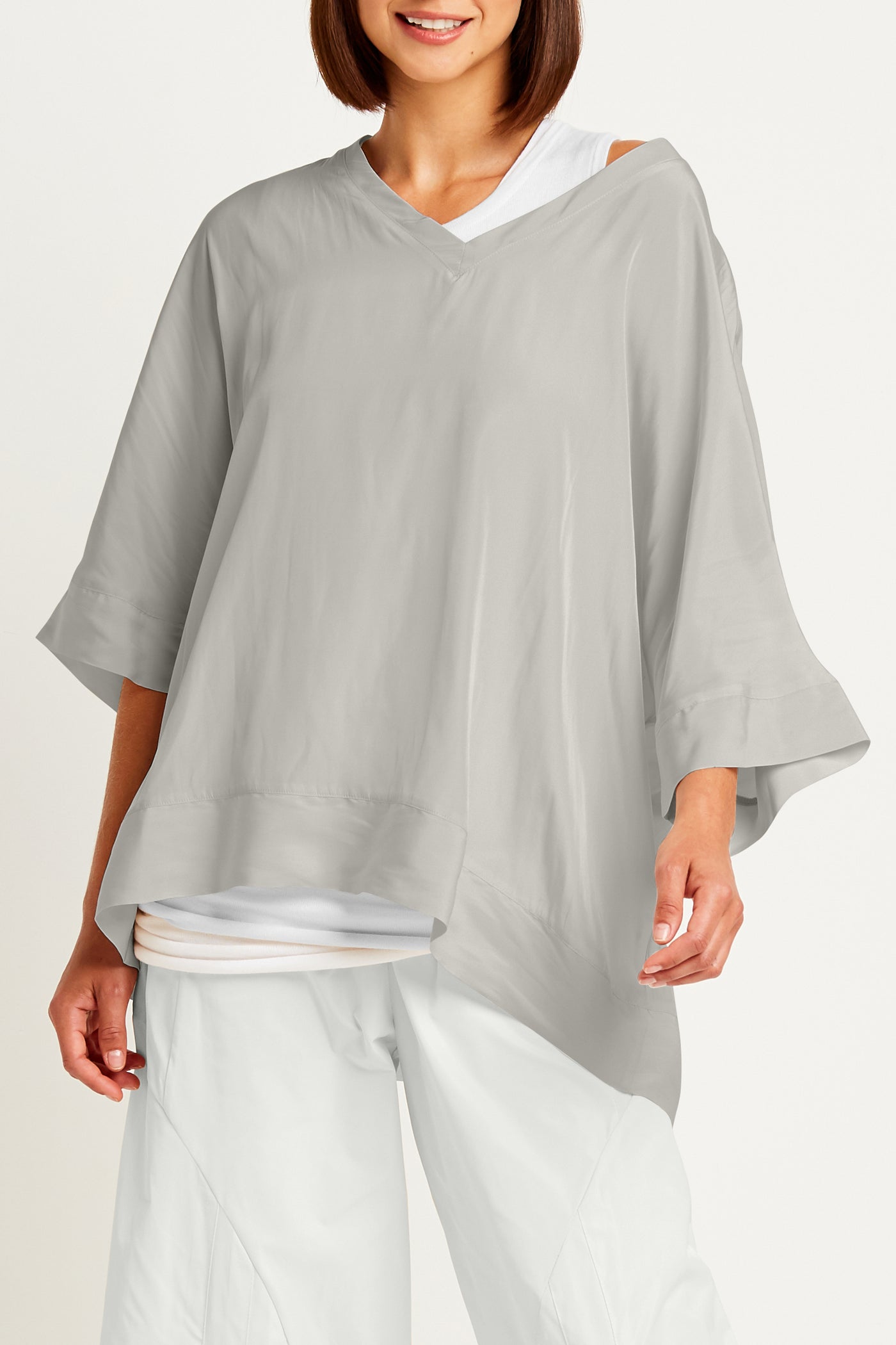 Washable Silk V Neck Fab Top