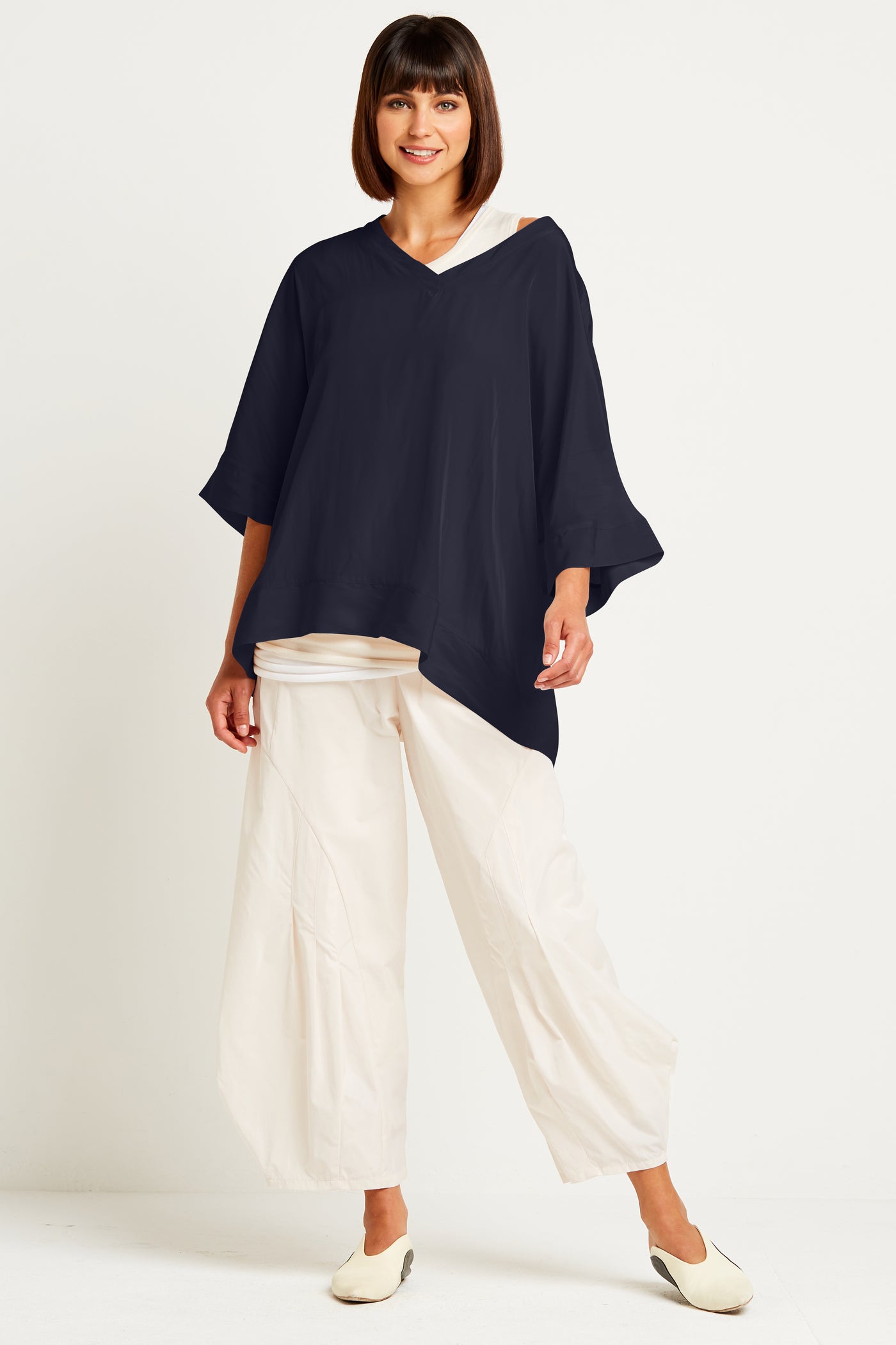 Washable Silk V Neck Fab Top