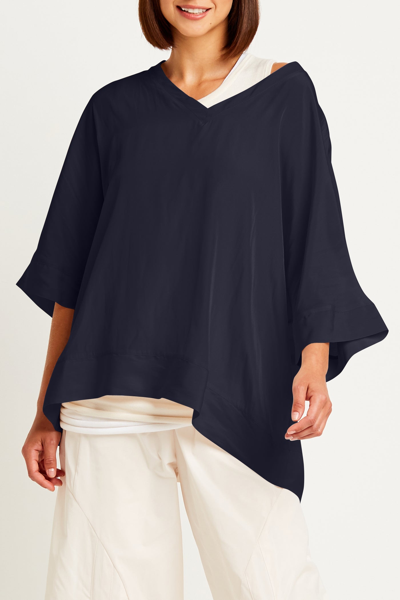 Washable Silk V Neck Fab Top