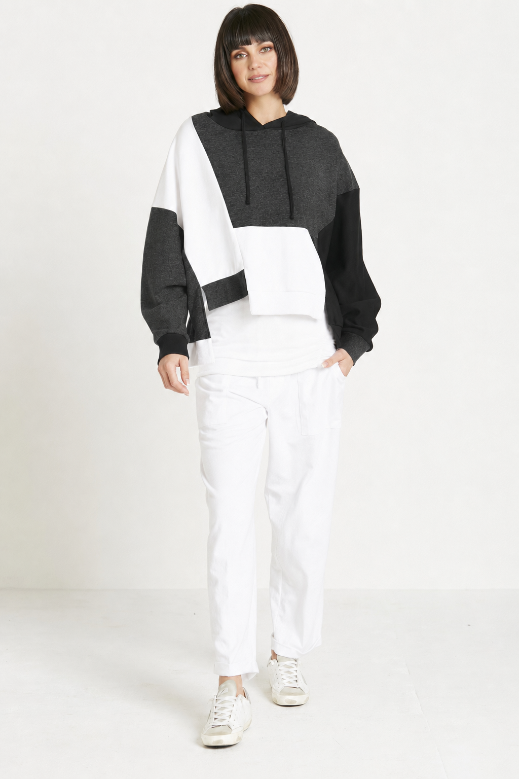 French Terry Patched Up Hoodie - Black/Asphalt/White