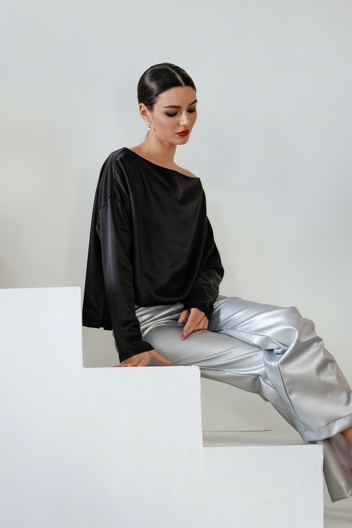 Women's Sateen Evening Tee in Black by PLANET