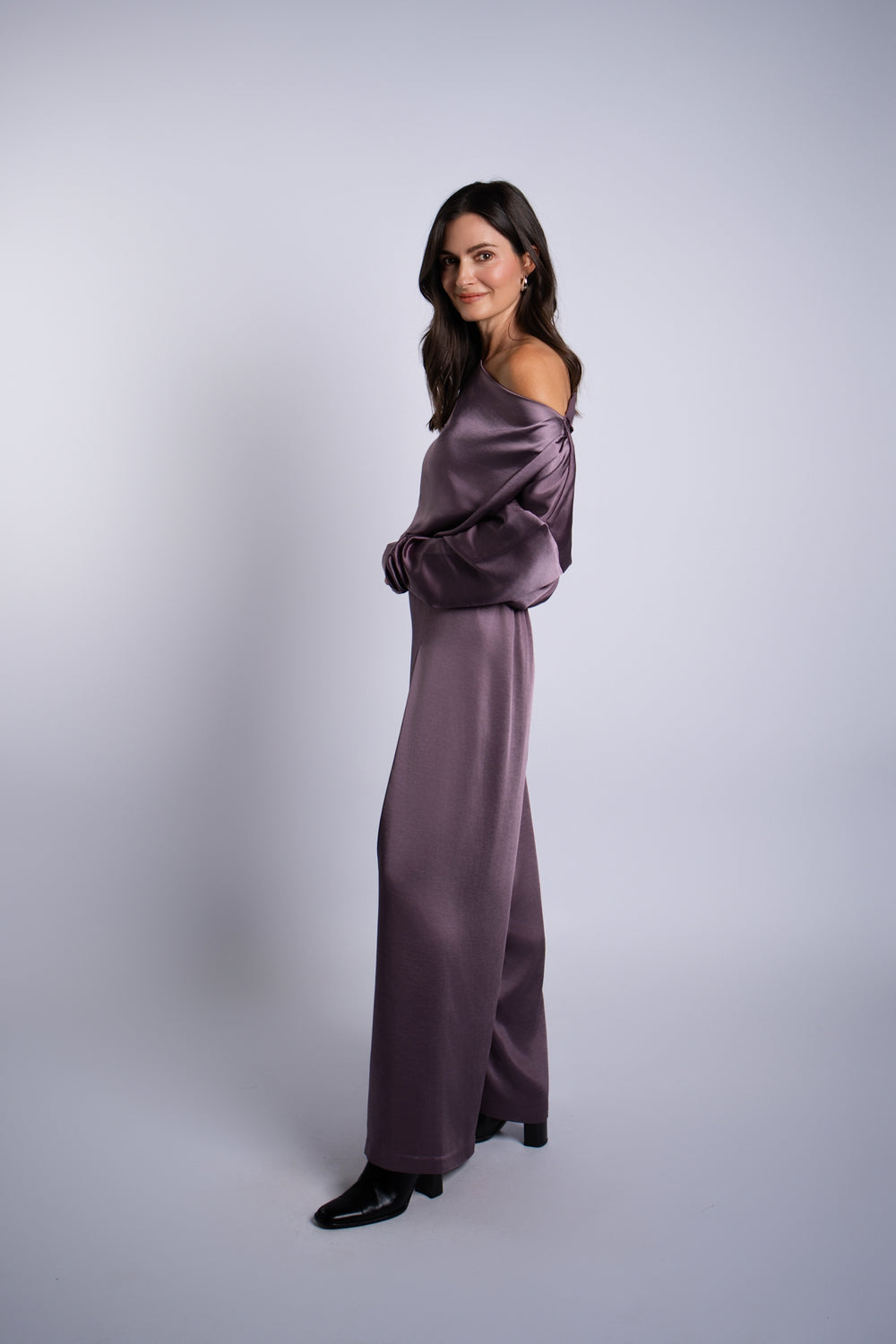 Women's Sateen Single Pleat Pants in Amethyst by PLANET, alternate view 2