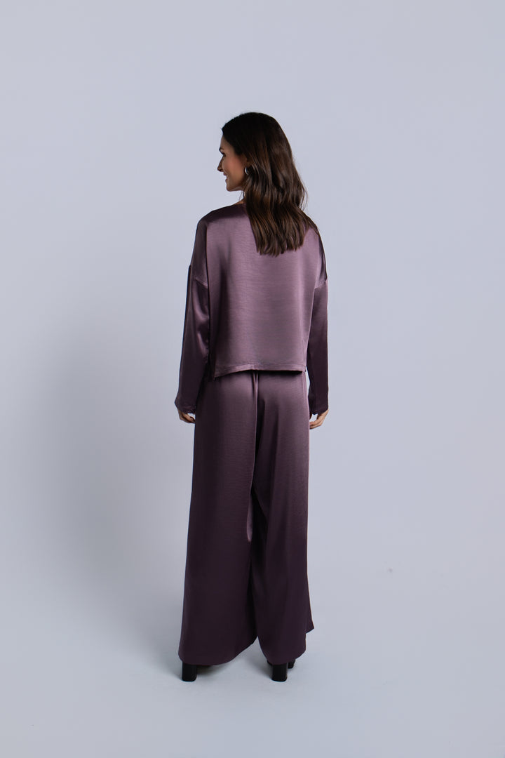 Women's Sateen Single Pleat Pants in Amethyst by PLANET, alternate view 3