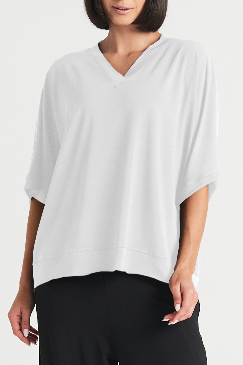 Matte Jersey V Top - White