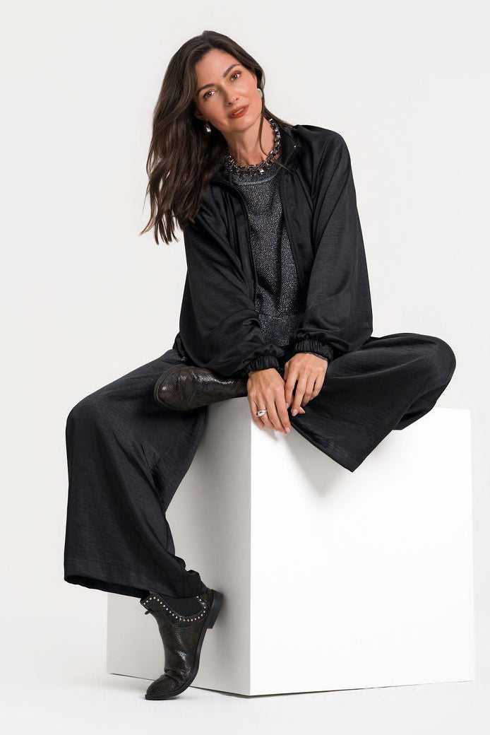Pima Cotton Metallic Mini Seed Stitch - Black/Silver