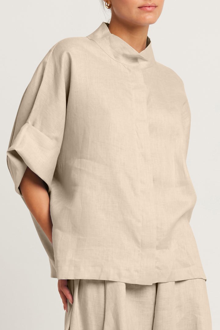 Handkerchief Linen Mandarin Shirt