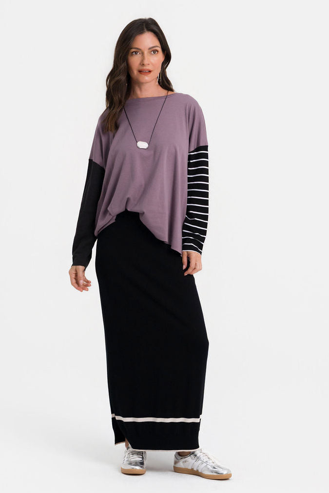 Pima Cotton Borderline Skirt - Black/Vanilla