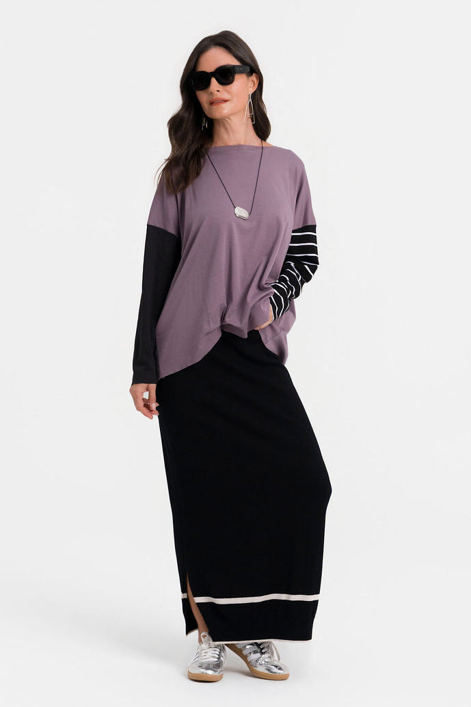 Pima Cotton Borderline Skirt - Black/Vanilla