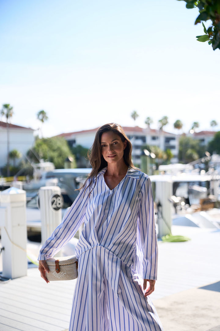 Cotton Half Moon Shirt - Nautical Stripe