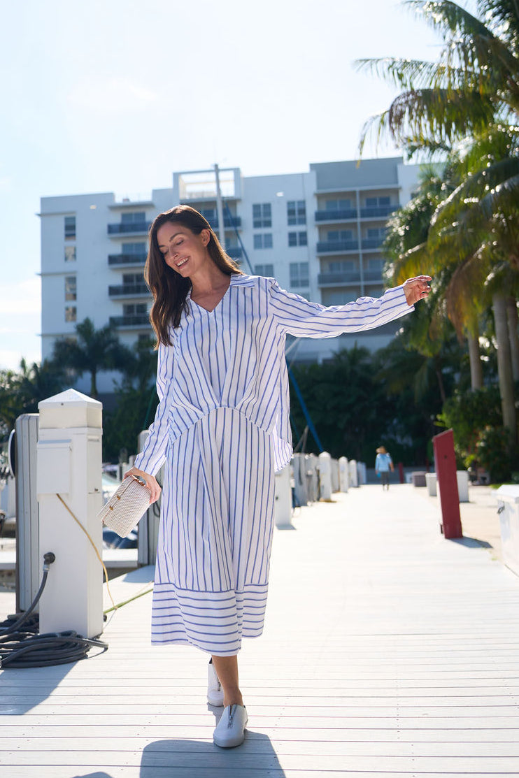 Cotton Half Moon Shirt - Nautical Stripe