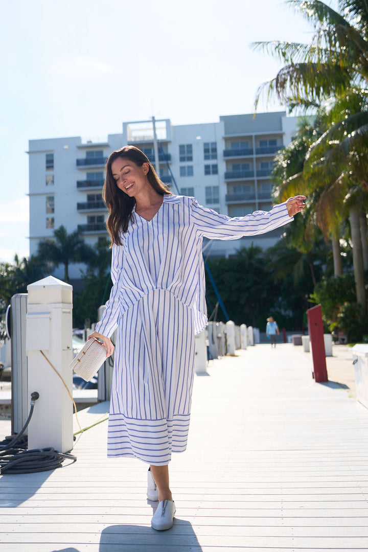 Cotton Half Moon Shirt - Nautical Stripe