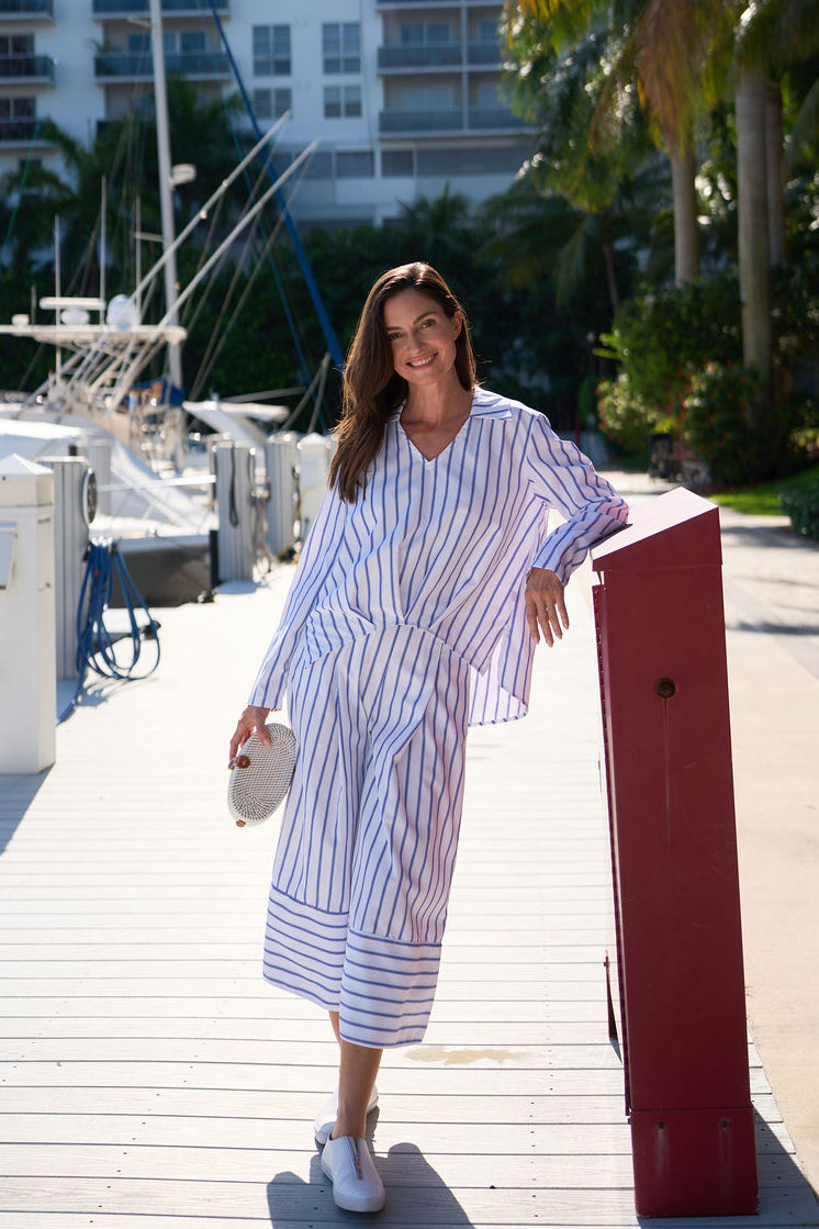 Cotton Half Moon Shirt - Nautical Stripe