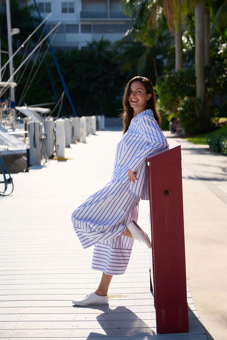 Cotton Half Moon Shirt - Nautical Stripe